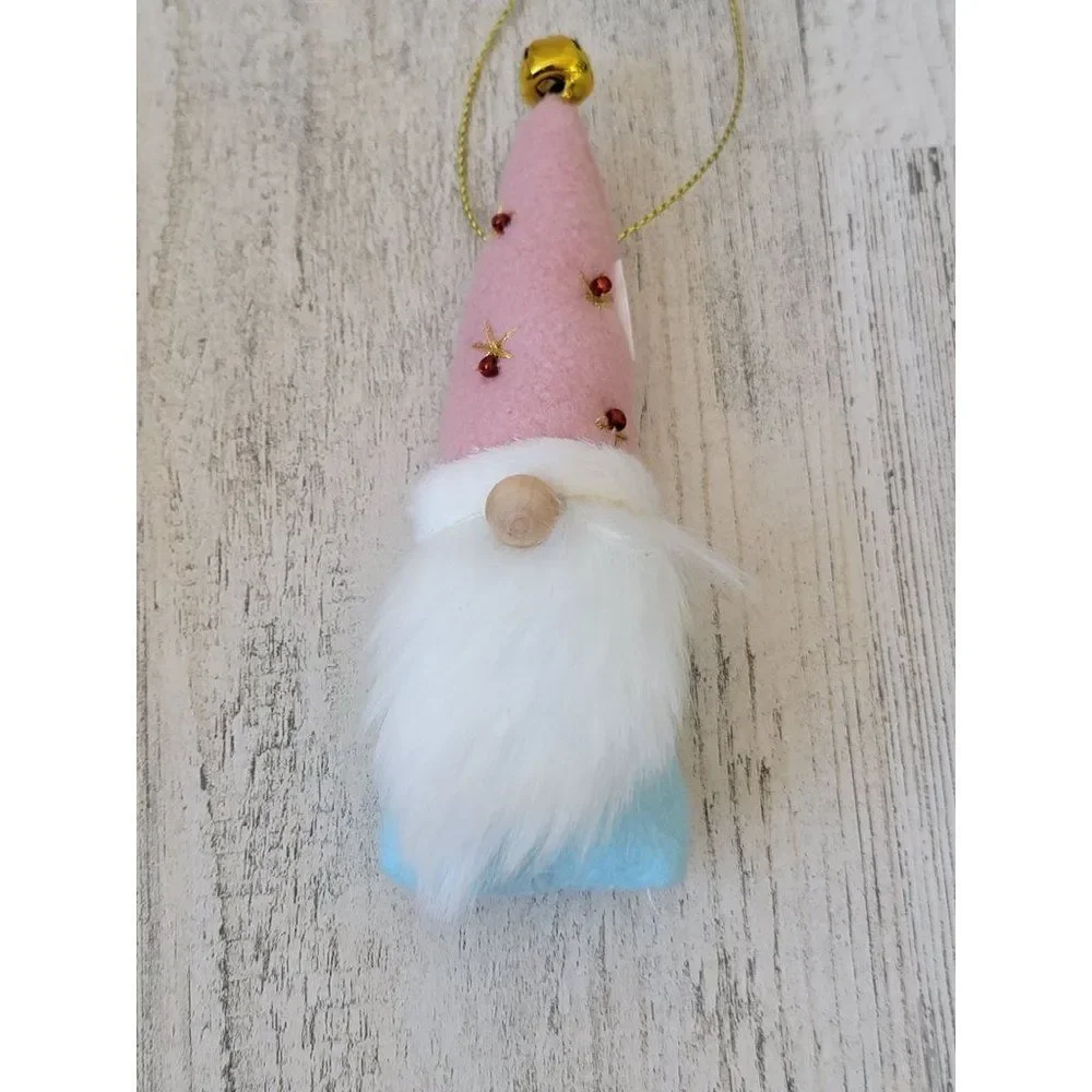 Pink hat Bell gnome‎ mini plush ornament Xmas decor